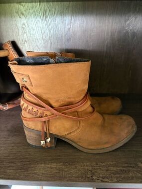 Steve Madden Cognac Leather Wrap-Ankle Booties